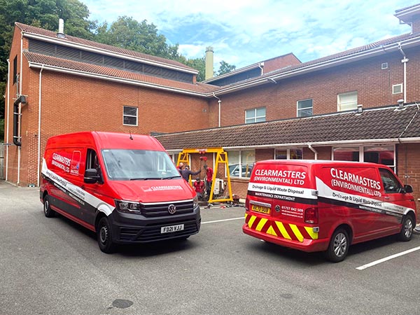 Clearmasters drainage vans on site