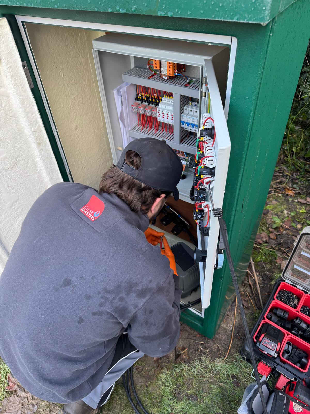 Pump station control panel and pumps